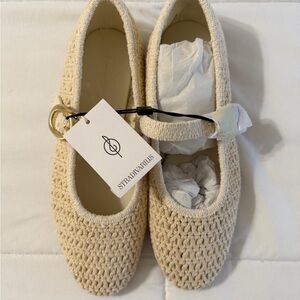 Stradivarius Beige Crochet Flats with Gold Buckle